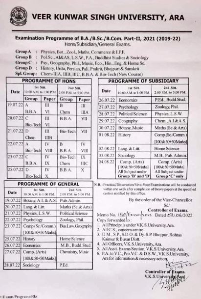 VKSU UG Part 2 Exam Date 2023-24 -Download Exam Programme