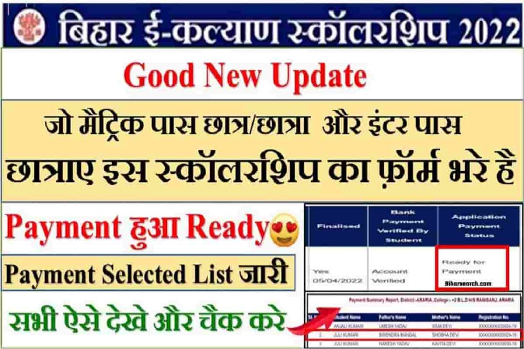 E Kalyan Bihar Scholarship Payment List 2022 Check Online : 10th and 12th 2 E Kalyan Bihar Scholarship Payment List