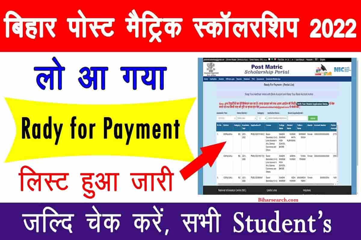 Bihar Post Matric Scholarship Payment Status